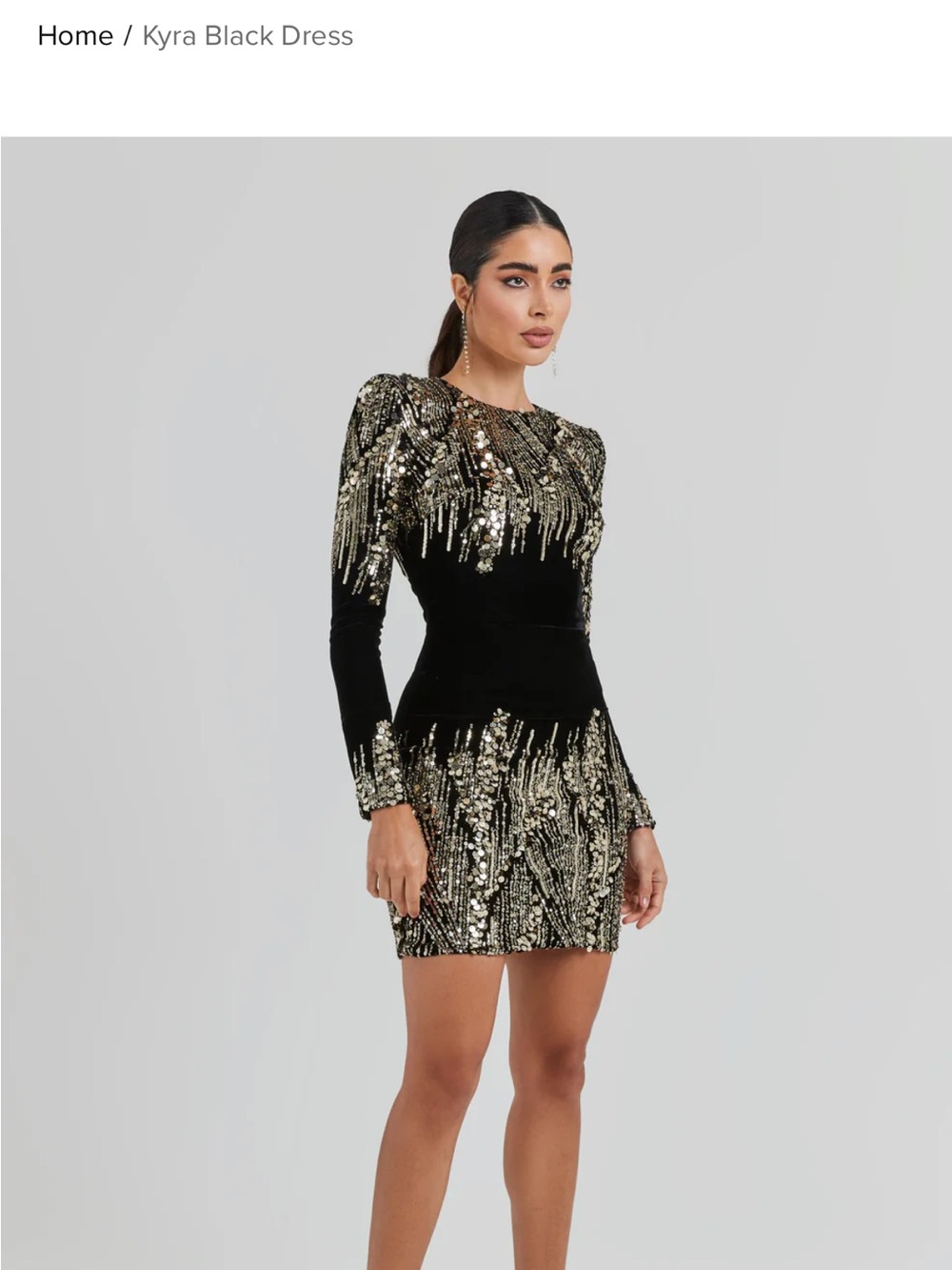 NADINE MERABI Black Velvet Mini Dress with Gold Sequins